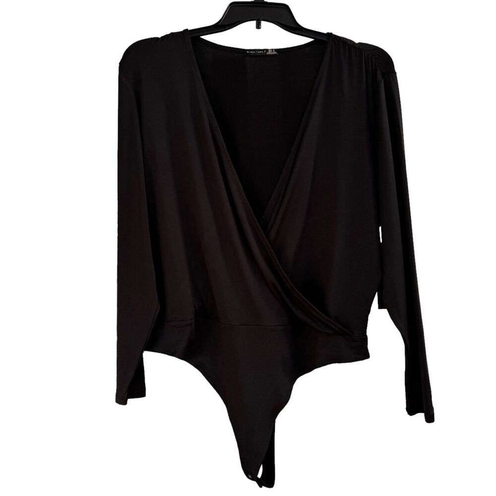 Black Tape 3X-Large Bodysuit Long Sleeves Surplice V-Neck Stretch Black New